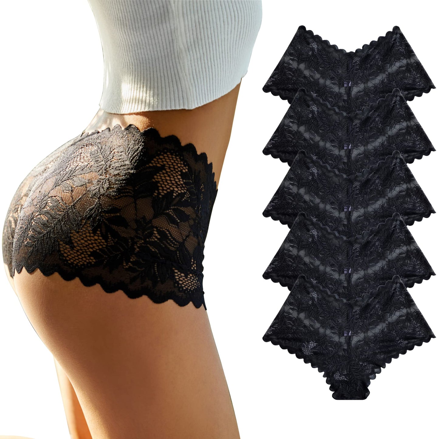 FINETOO Women's Lace Underwear Sexy Soft Hipster Multipack of 5 (S–XL)