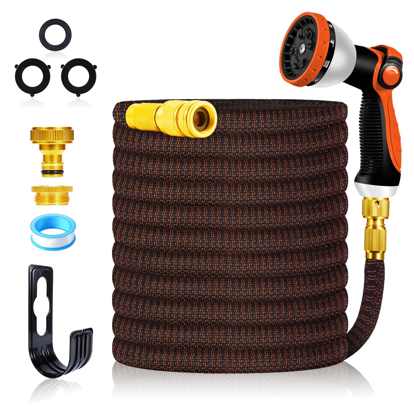 Yofidra Flexibler Gartenschlauch 30m, 3 Lagiger Latex Wasserschlauch mit 3/4 Zoll und 1/2 Zoll Metallanschlüsse, 3450D-Gewebe, Knickfrei, Strapazierfähiger Garden Hose Schlauch mit 10 Düse