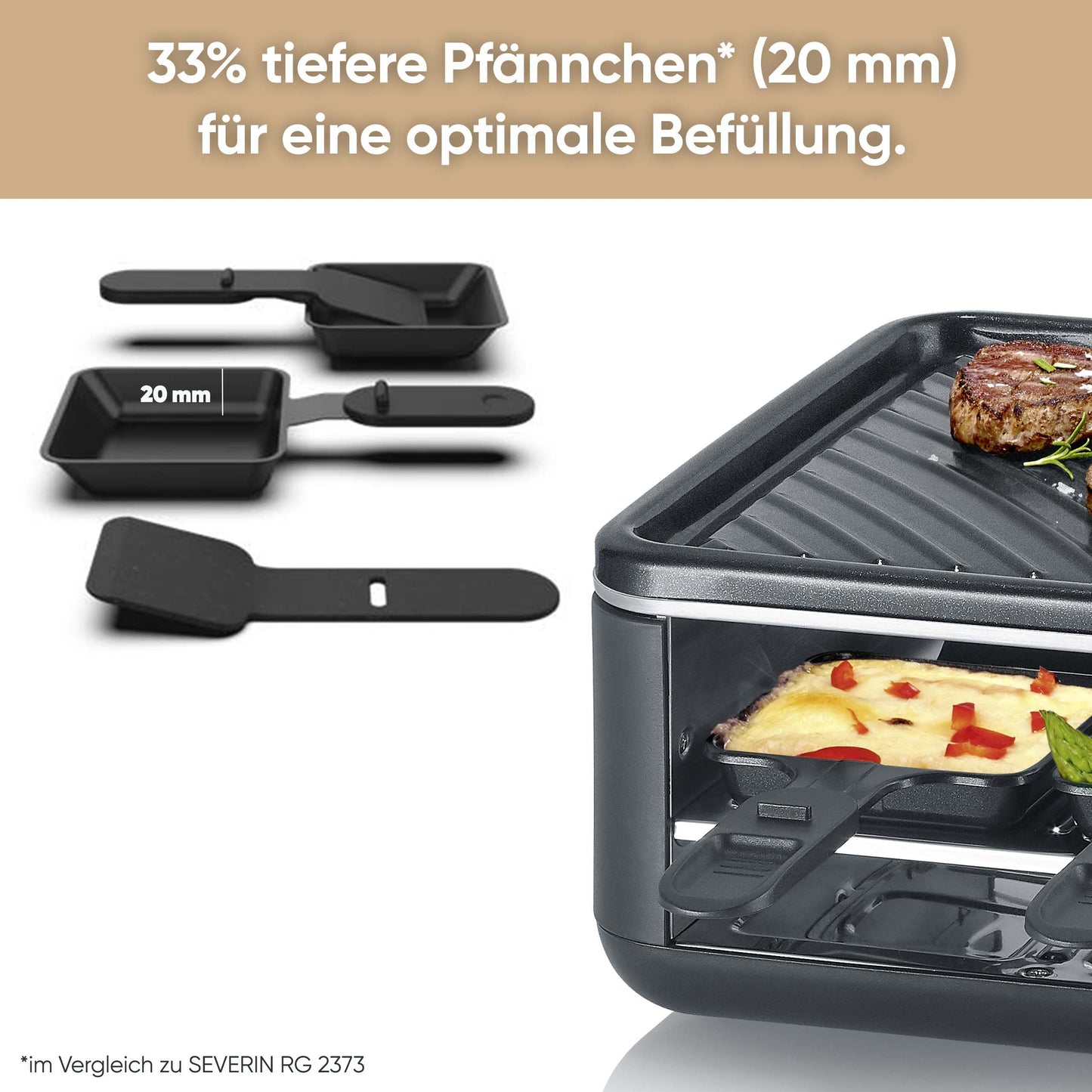 SEVERIN Mini Raclette-Grill für 4 Personen, platzsparend und kompakt, antihaftbeschichtet, 600 W, schwarz, RG 2370
