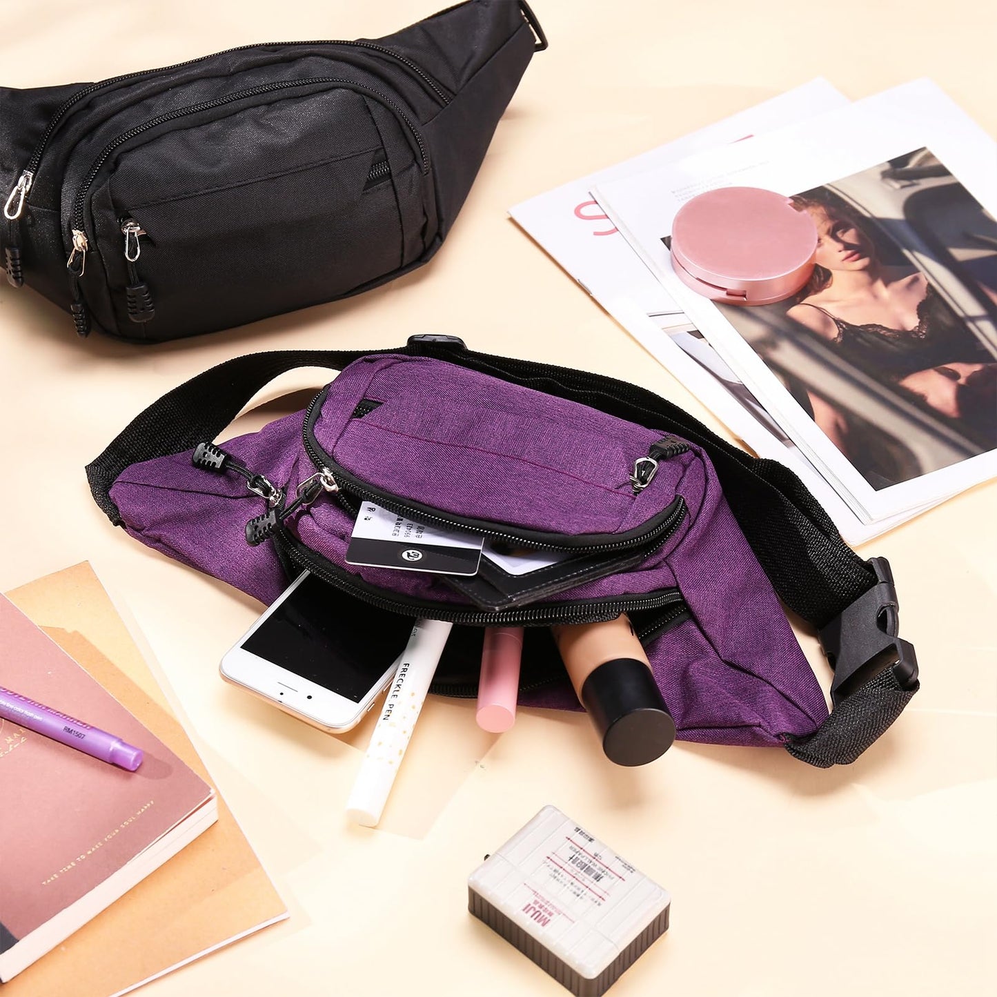 2-Piece Waterproof Waist Bag Set for Men & Women