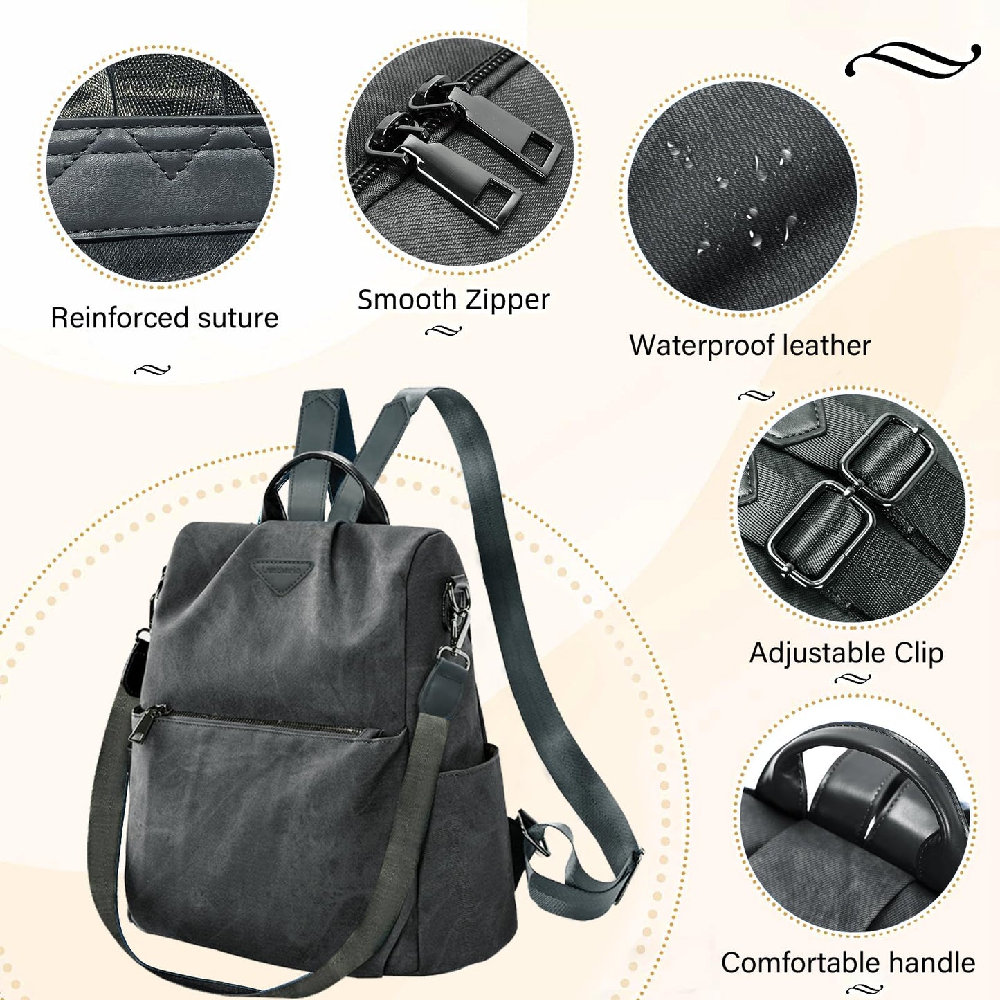 Small Vegan Leather Anti-Theft Backpack for Women