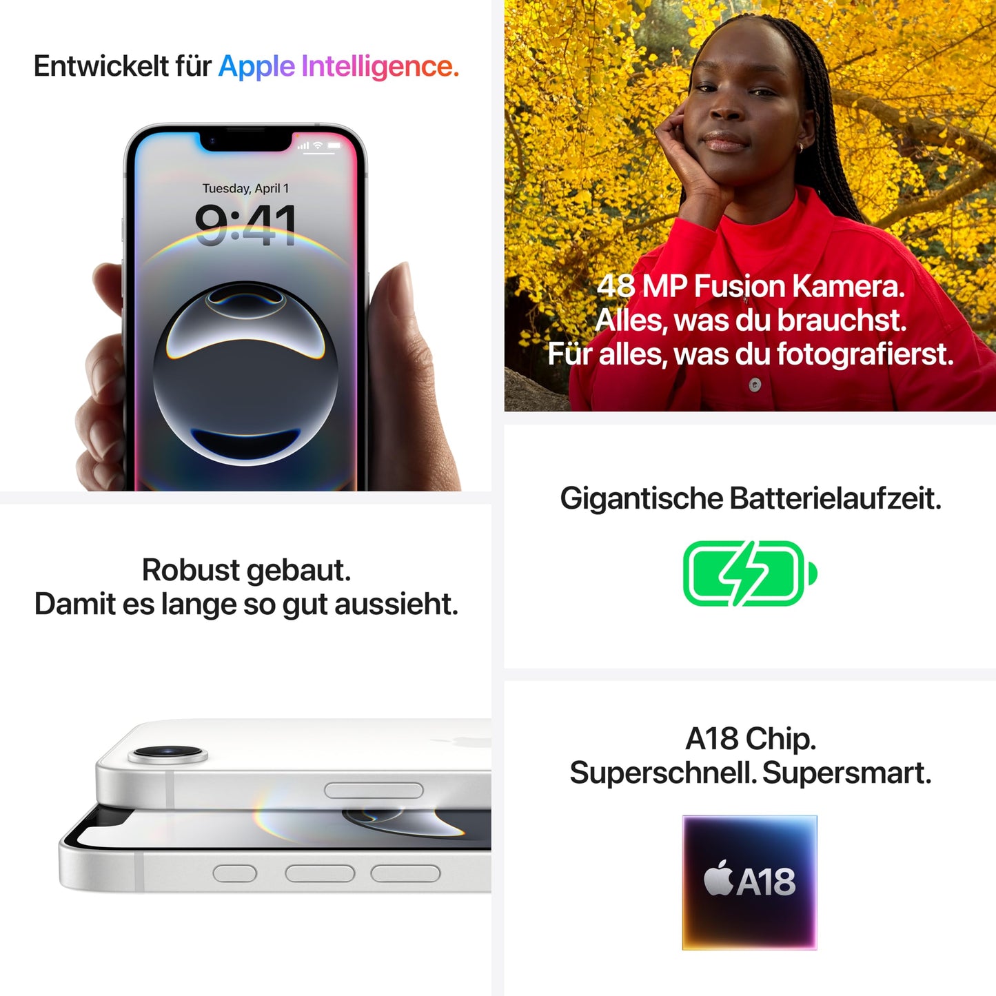 Apple iPhone 16e 128GB: Designed for Apple Intelligence, A18 Chip, Gigantic Battery Life, 48 MP Fusion Camera, 6.1 Inch Super Retina XDR Display, White