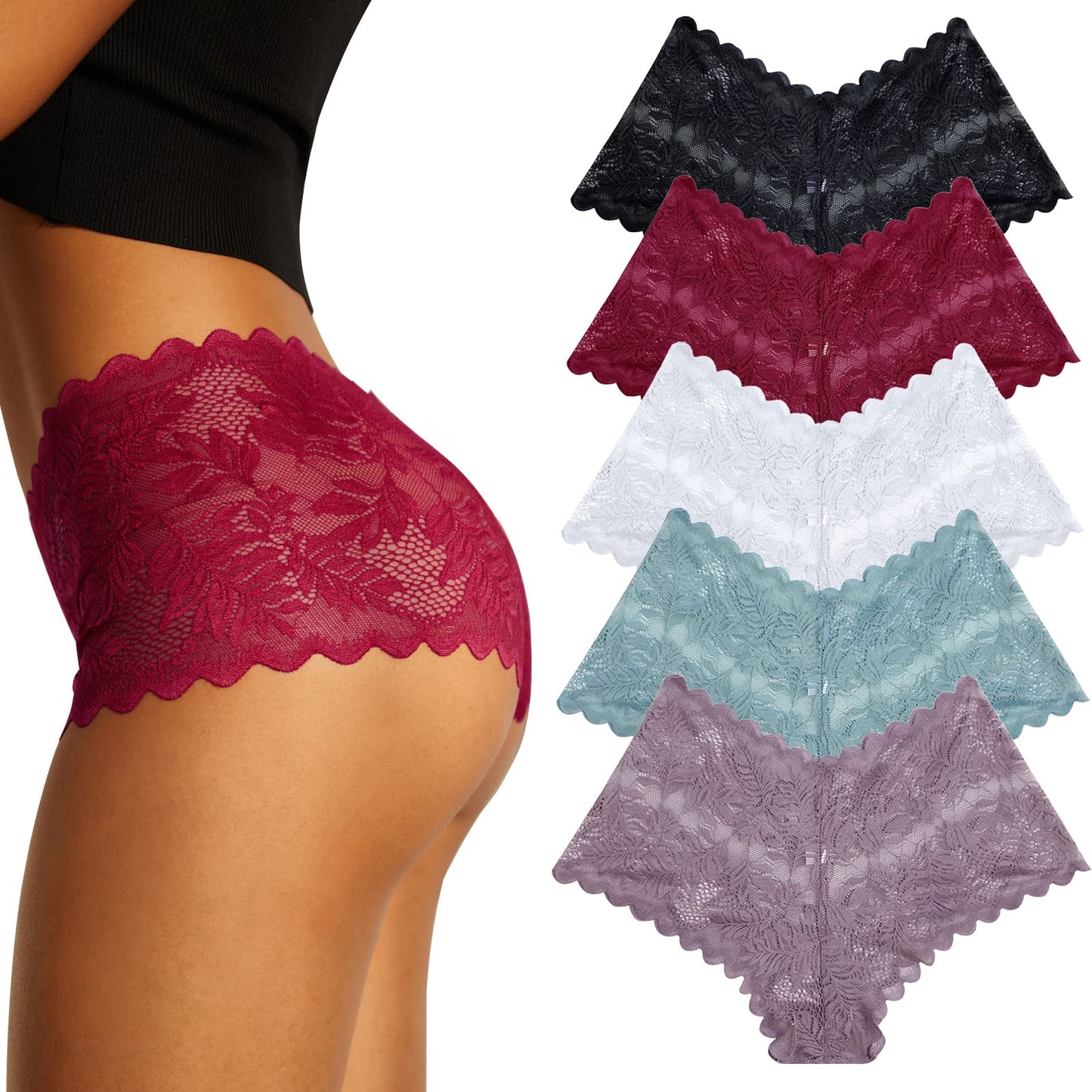 FINETOO Women's Lace Underwear Sexy Soft Hipster Multipack of 5 (S–XL)