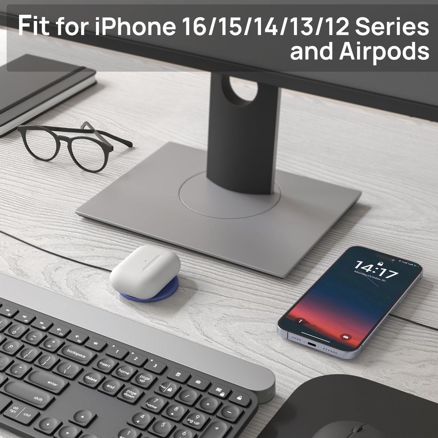 Magnetisches kabelloses Ladegerät, MagEase 15 W kabelloses Ladegerät mag~Safe, kompatibel mit iPhone 17/16/15/14/13/12-Serie und AirPods 3/2/Pro,2-Stück (Weiß)