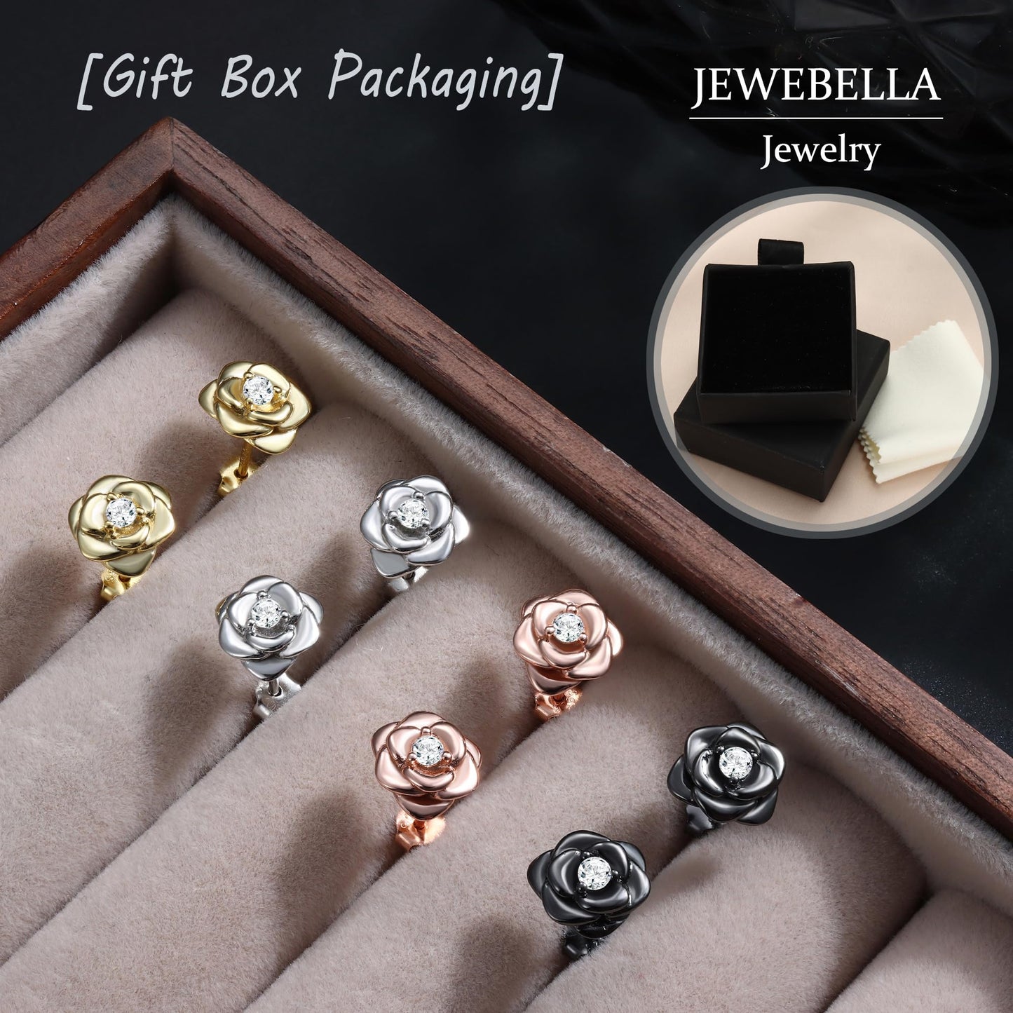 Small Rose Stud Earrings – 925 Sterling Silver with Zirconia
