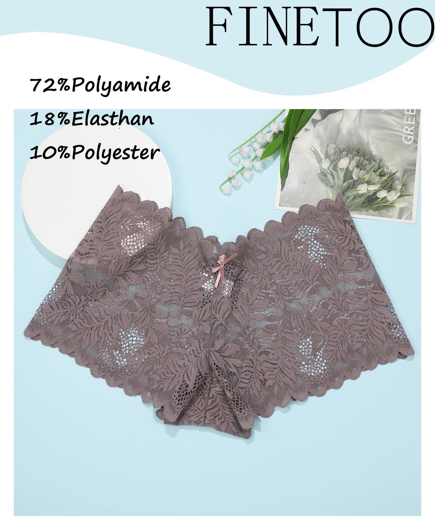 FINETOO Women's Lace Underwear Sexy Soft Hipster Multipack of 5 (S–XL)