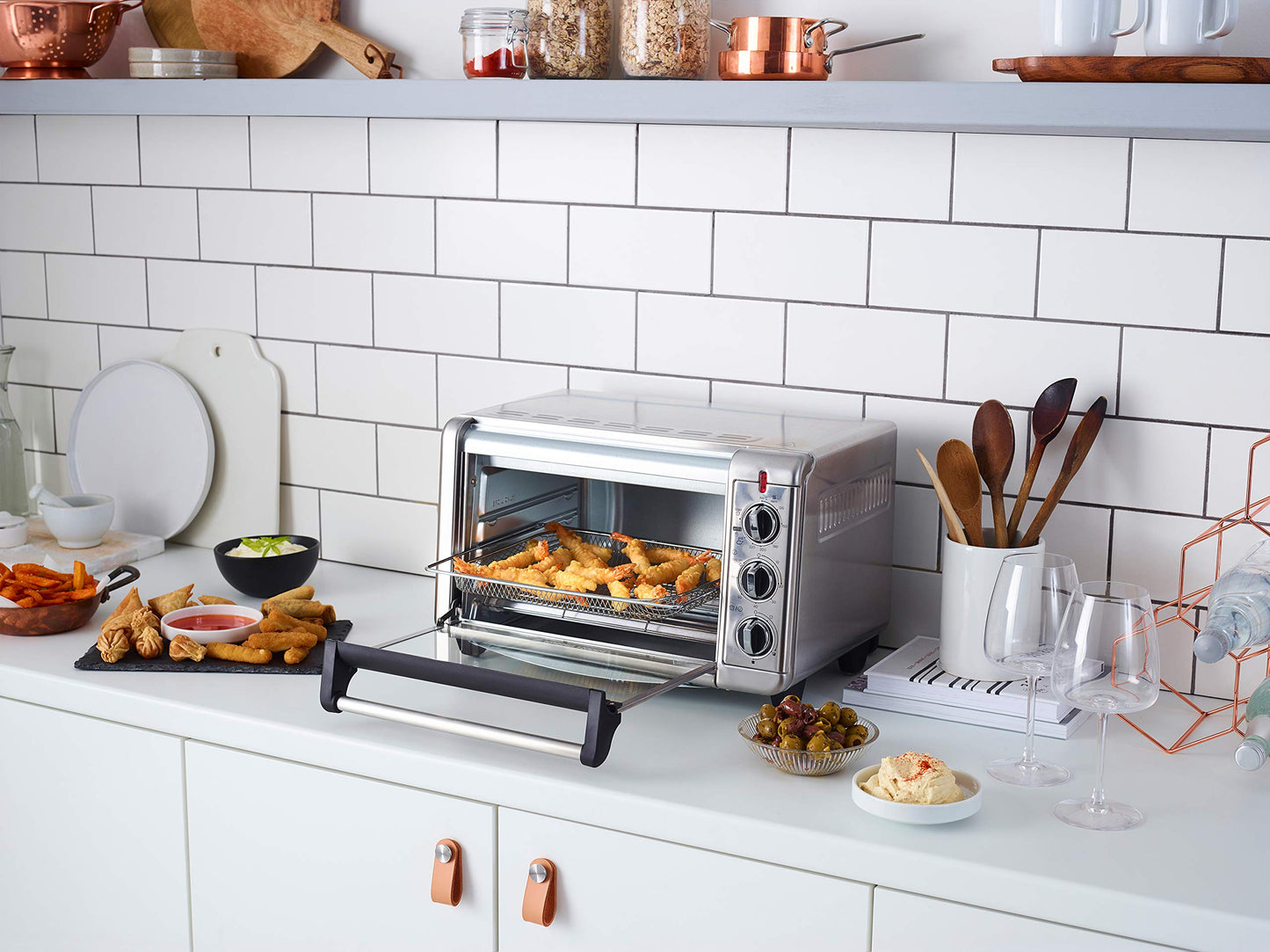 Russell Hobbs Backofen Airfryer [5-in-1: Heißluftfritteuse, Minibackofen, Grill, Toaster, Warmhaltefunktion] Express (20l, Pizza Ø 30cm, inkl. Frittierkorb, Backblech&Grillrost) Umluft- Ofen 26680-56