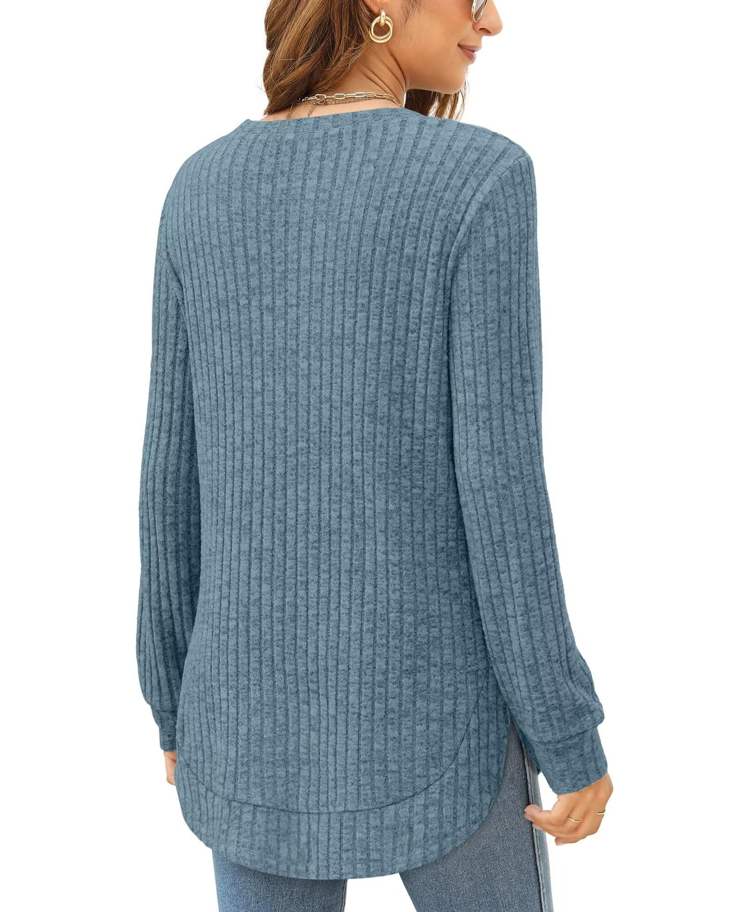 XIEERDUO Women's Pullover Sweater – Curved Hem Knit Sweatshirt
