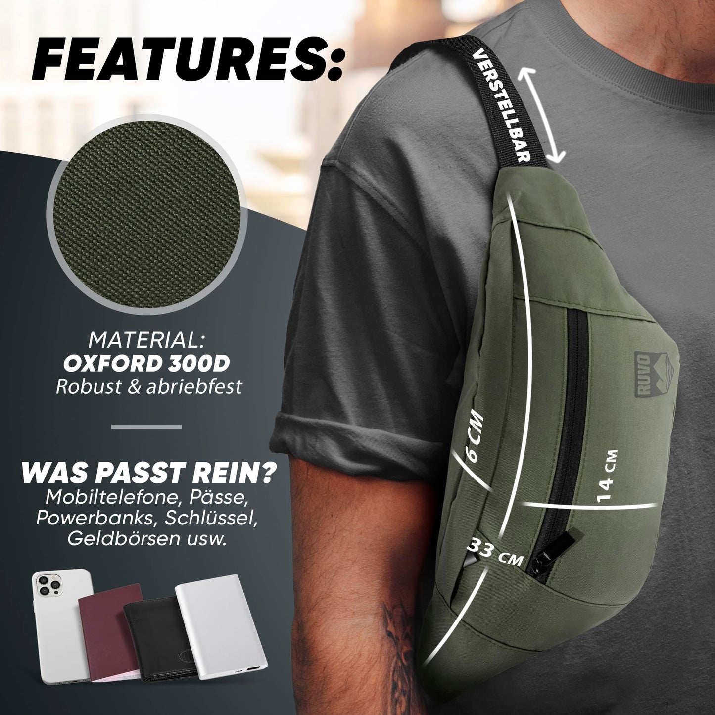 RUVO Waist Bag – Stylish & Spacious Unisex Hip Bag for Every Activity
