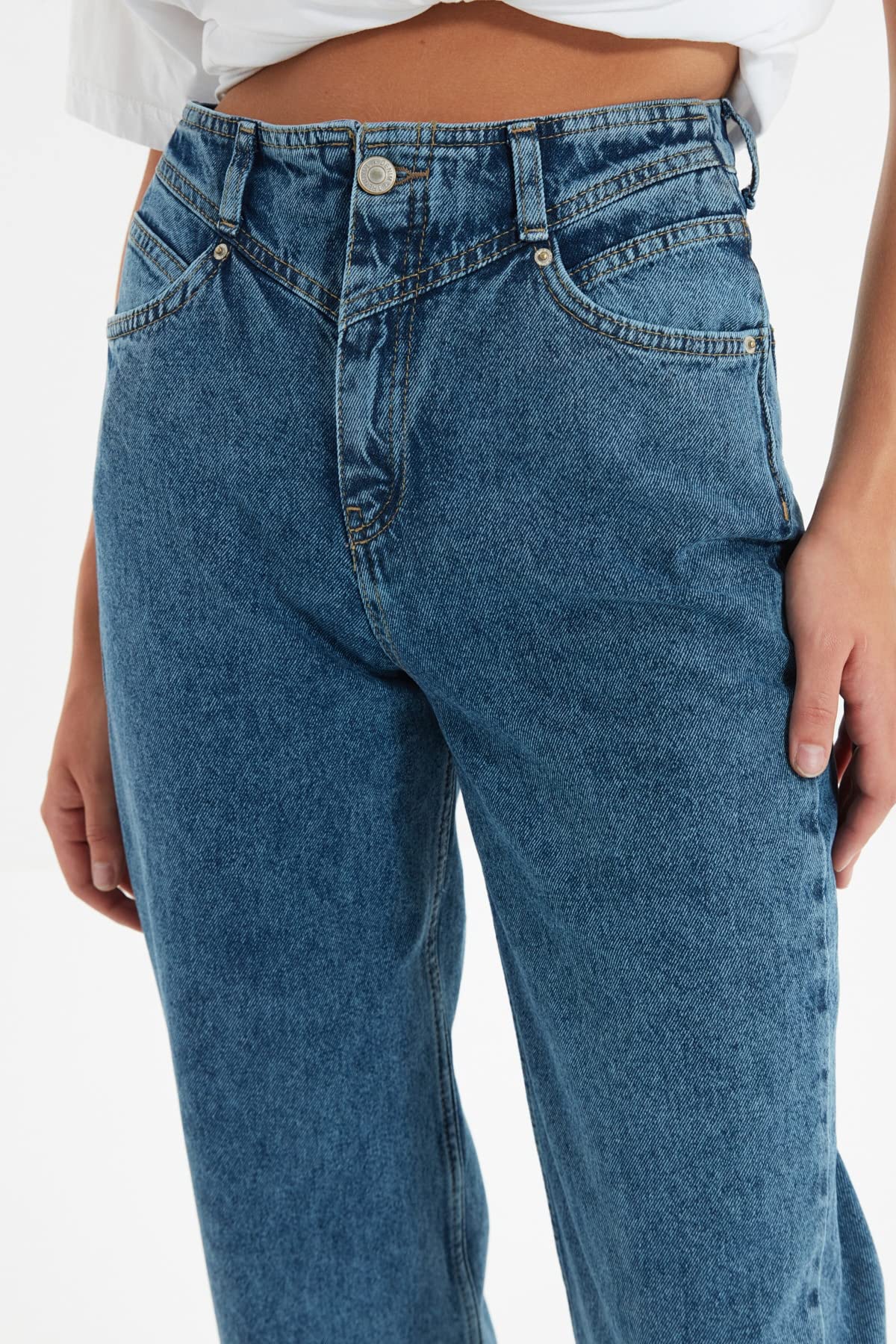 Trendyol Women’s 90s High Waist Wide Leg Jeans – 100% Cotton, Casual Fit