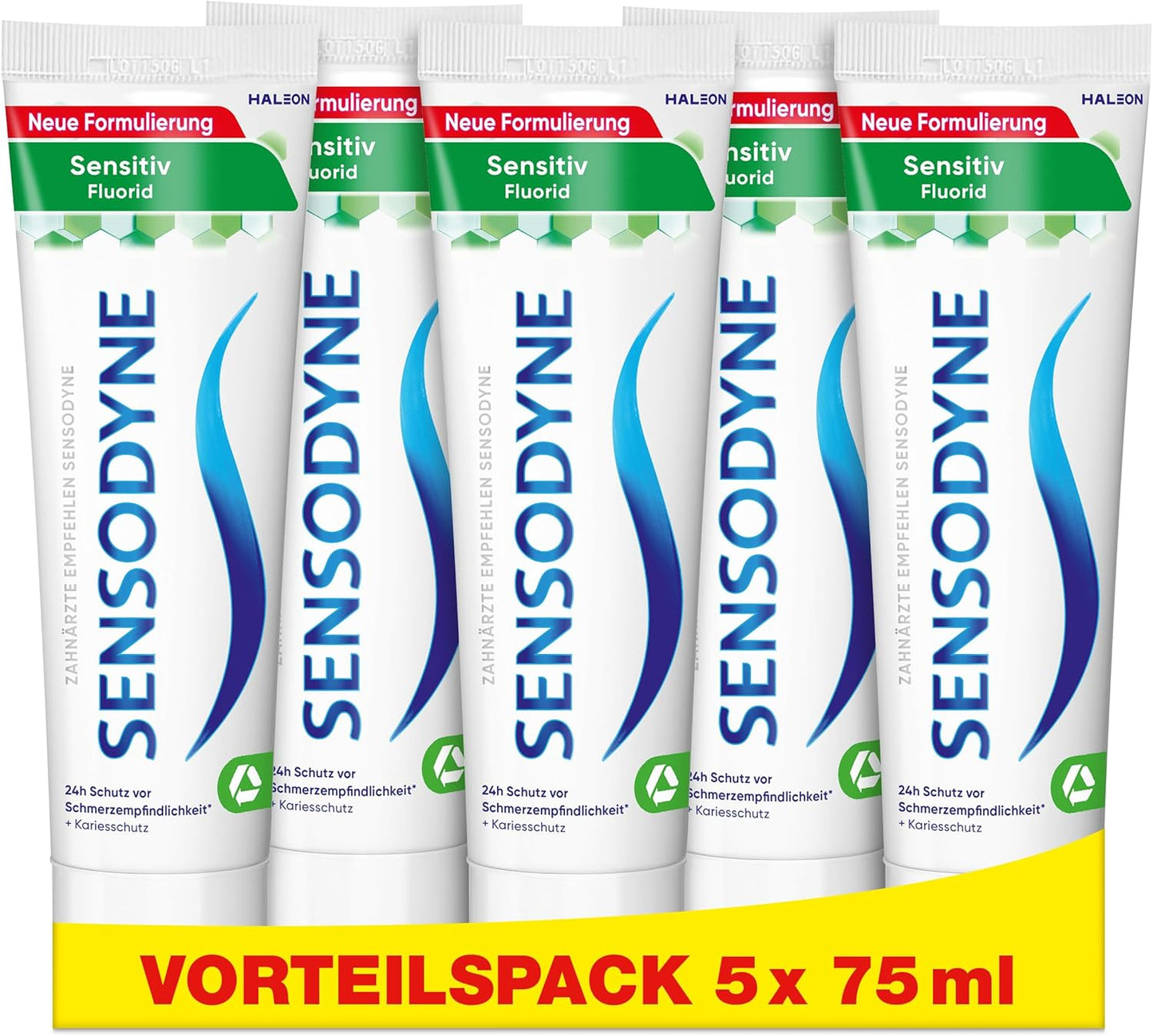 Sensodyne Sensitiv Fluorid Zahnpasta, 75ml, tägliche Zahncreme zum Schutz vor Karies, bei schmerzempfindlichen Zähnen