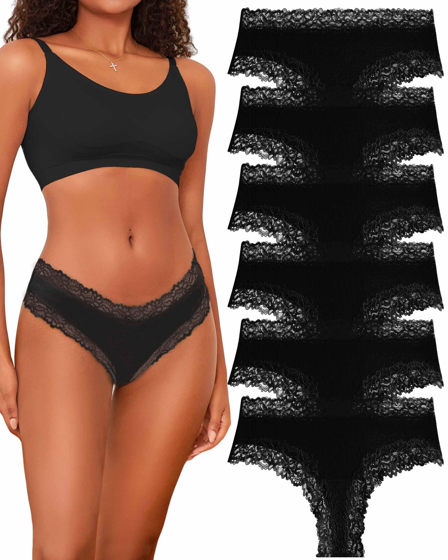 Women's Ribbed Brazilian Briefs Lace Underwear Soft Sexy - 6-Pack