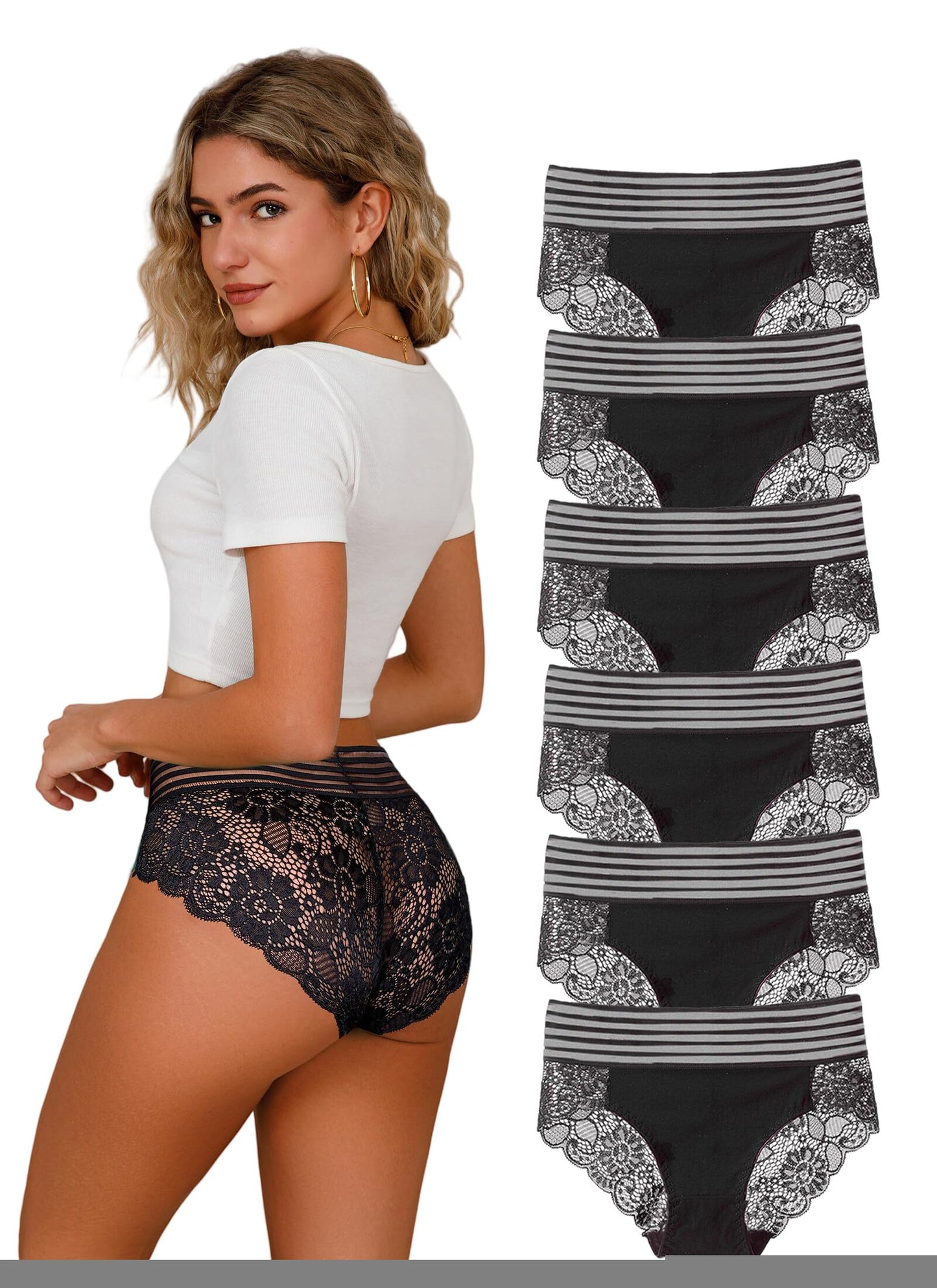 Women's Seamless Panties Lace Underwear for Women 6 Pieces Size S-4XL