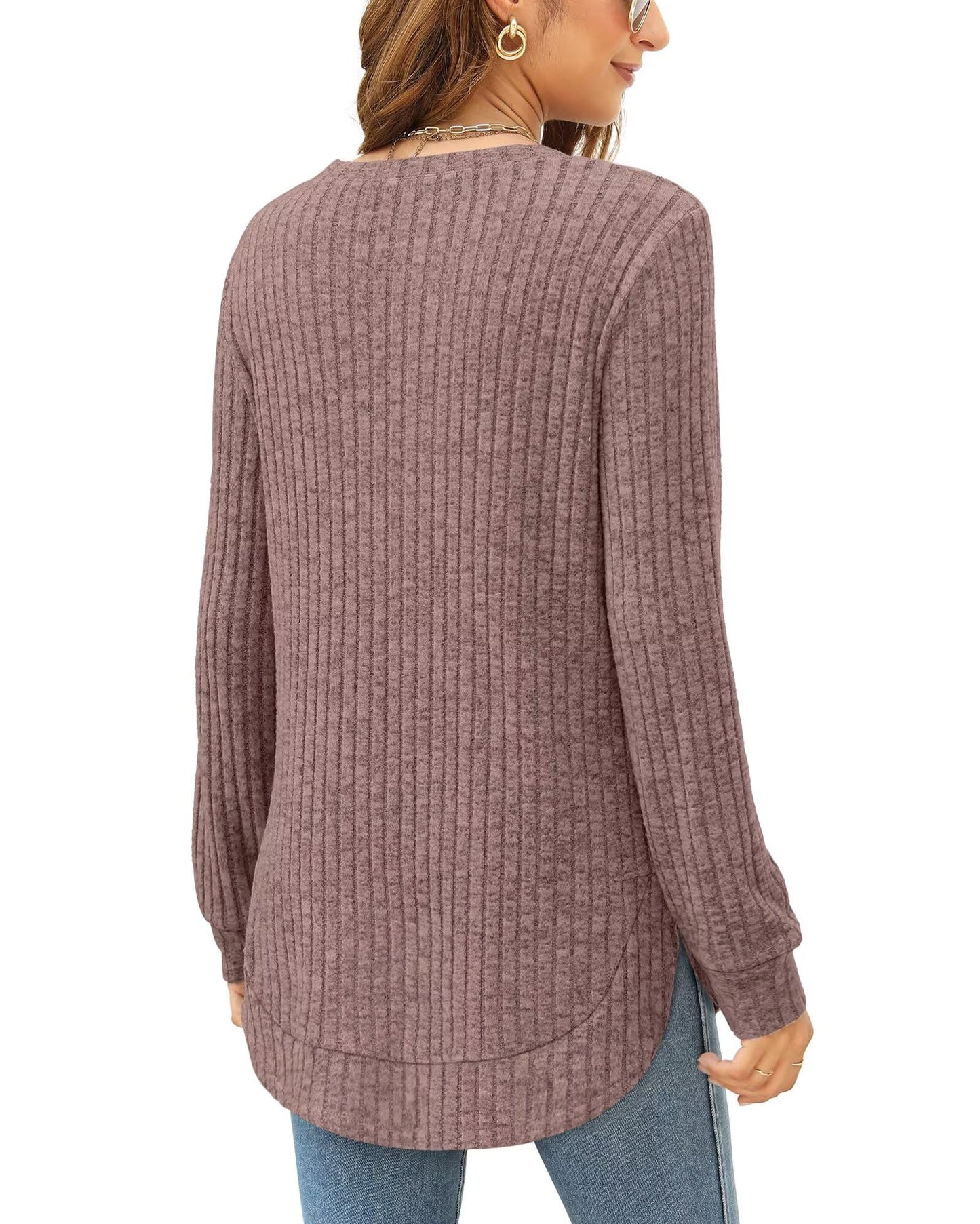 XIEERDUO Women's Pullover Sweater – Curved Hem Knit Sweatshirt