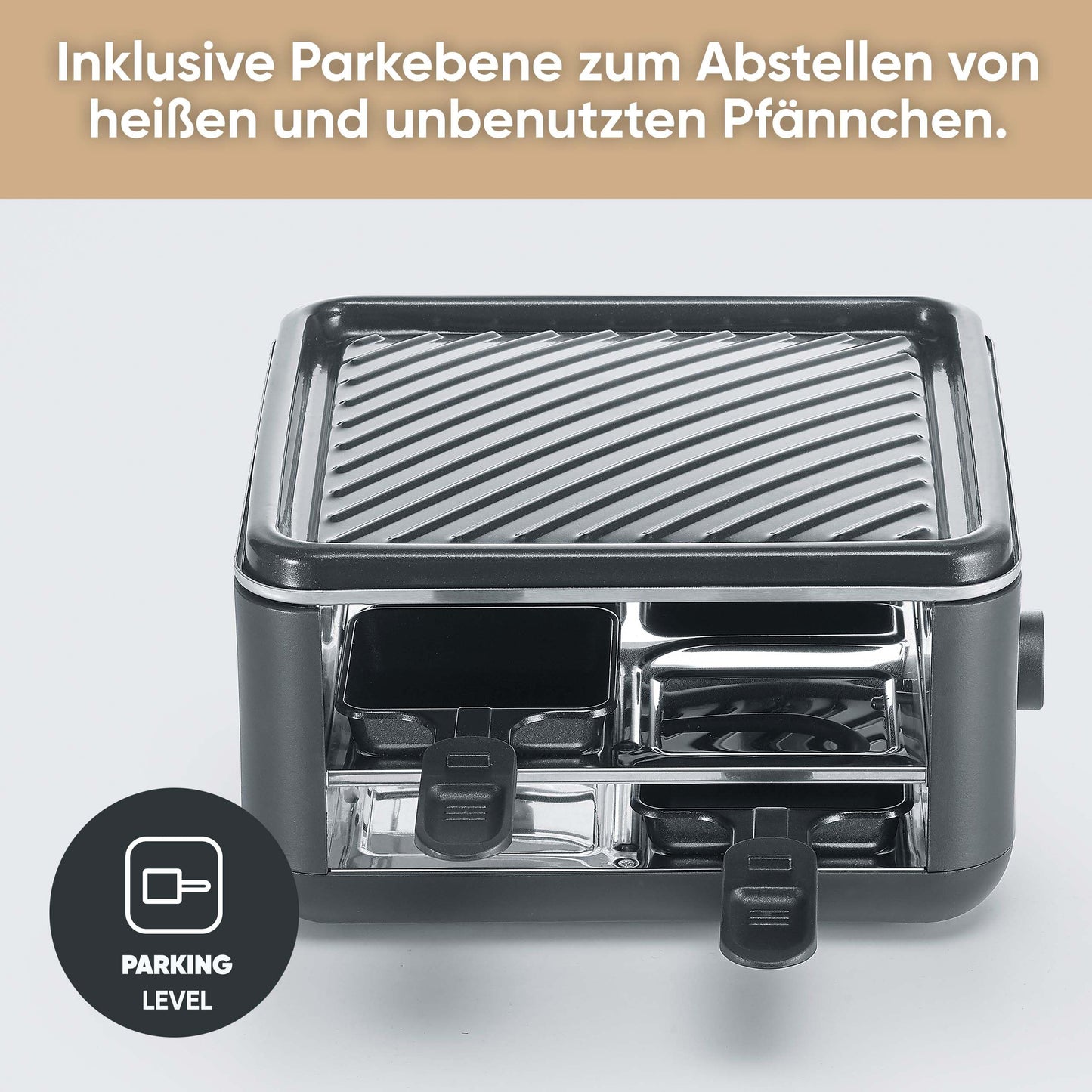 SEVERIN Mini Raclette-Grill für 4 Personen, platzsparend und kompakt, antihaftbeschichtet, 600 W, schwarz, RG 2370