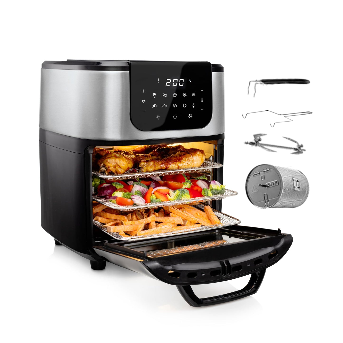 Princess Digital Hot Air Fryer - 6.5 L - with Removable Divider - 60 Percent Less Energy Consumption - Digital Touchscreen - 12 Programmes - Oil Free - Black - 182061