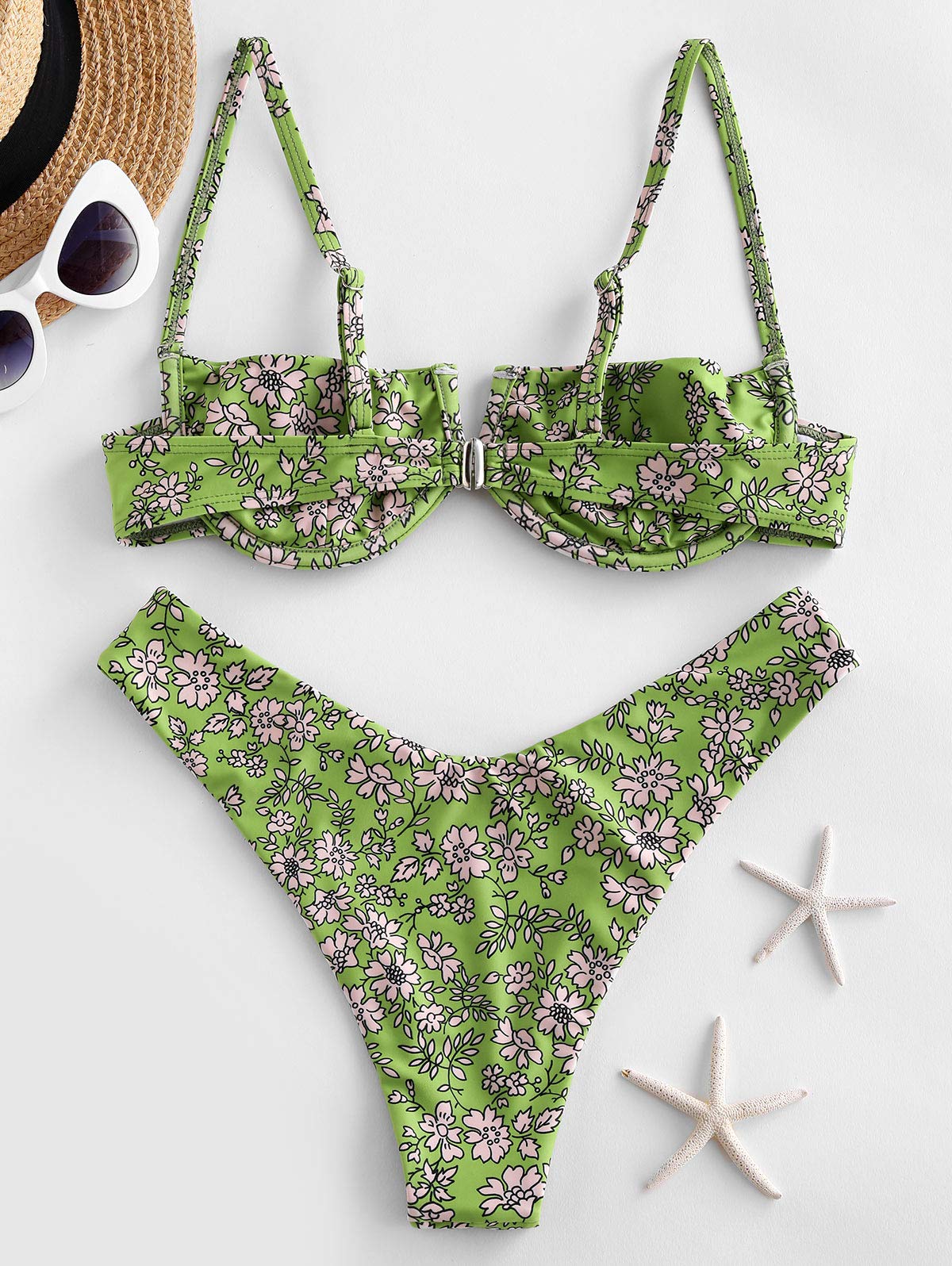Zaful 2-Piece Bikini Set Floral High Cut Underwire Bikini for Women