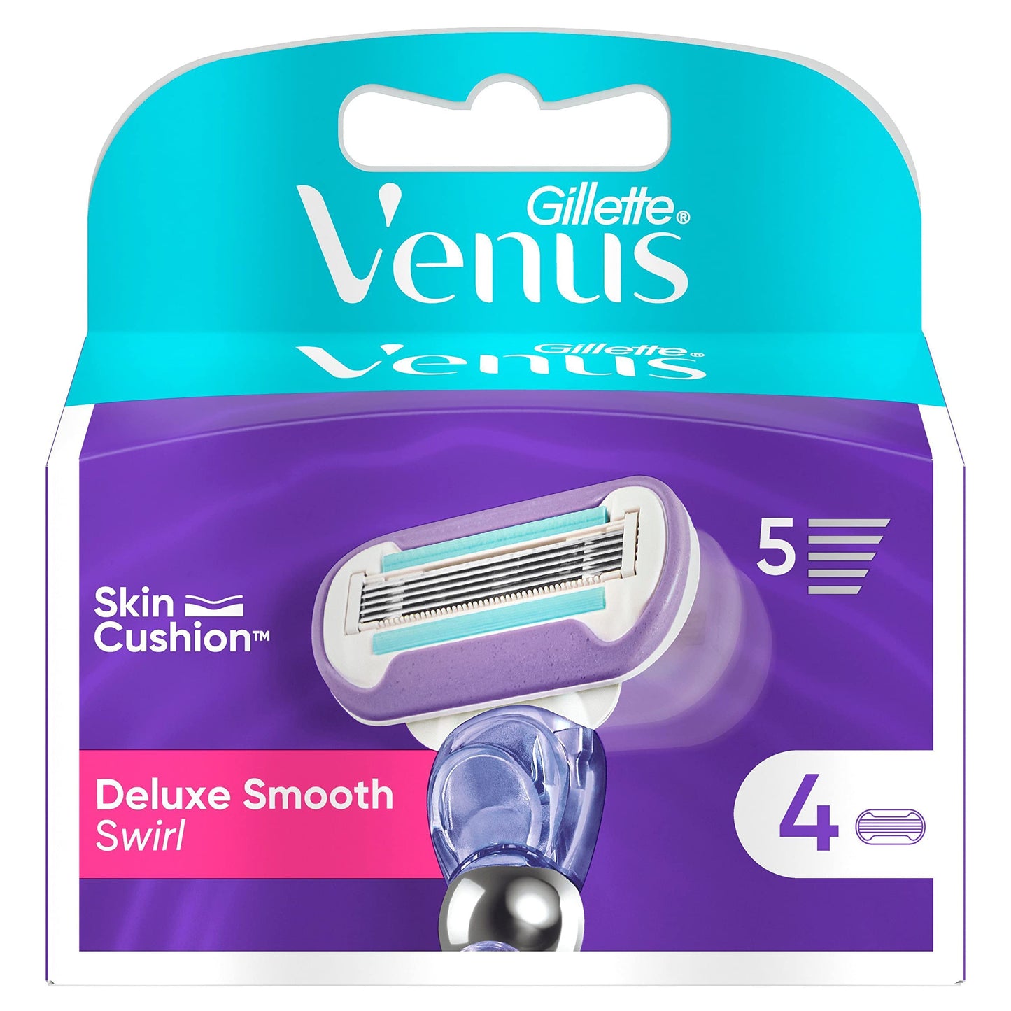 Gillette Venus Deluxe Smooth Swirl Rasierer Damen mit Feuchtigkeitsstreifen für Hautschutz, Damenrasierer + 3 Rasierklingen