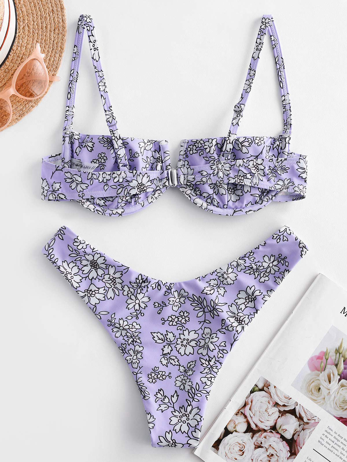 Zaful 2-Piece Bikini Set Floral High Cut Underwire Bikini for Women
