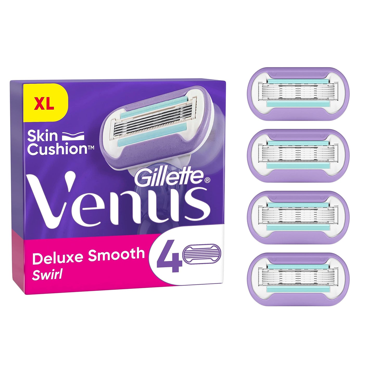 Gillette Venus Deluxe Smooth Swirl Rasierer Damen mit Feuchtigkeitsstreifen für Hautschutz, Damenrasierer + 3 Rasierklingen