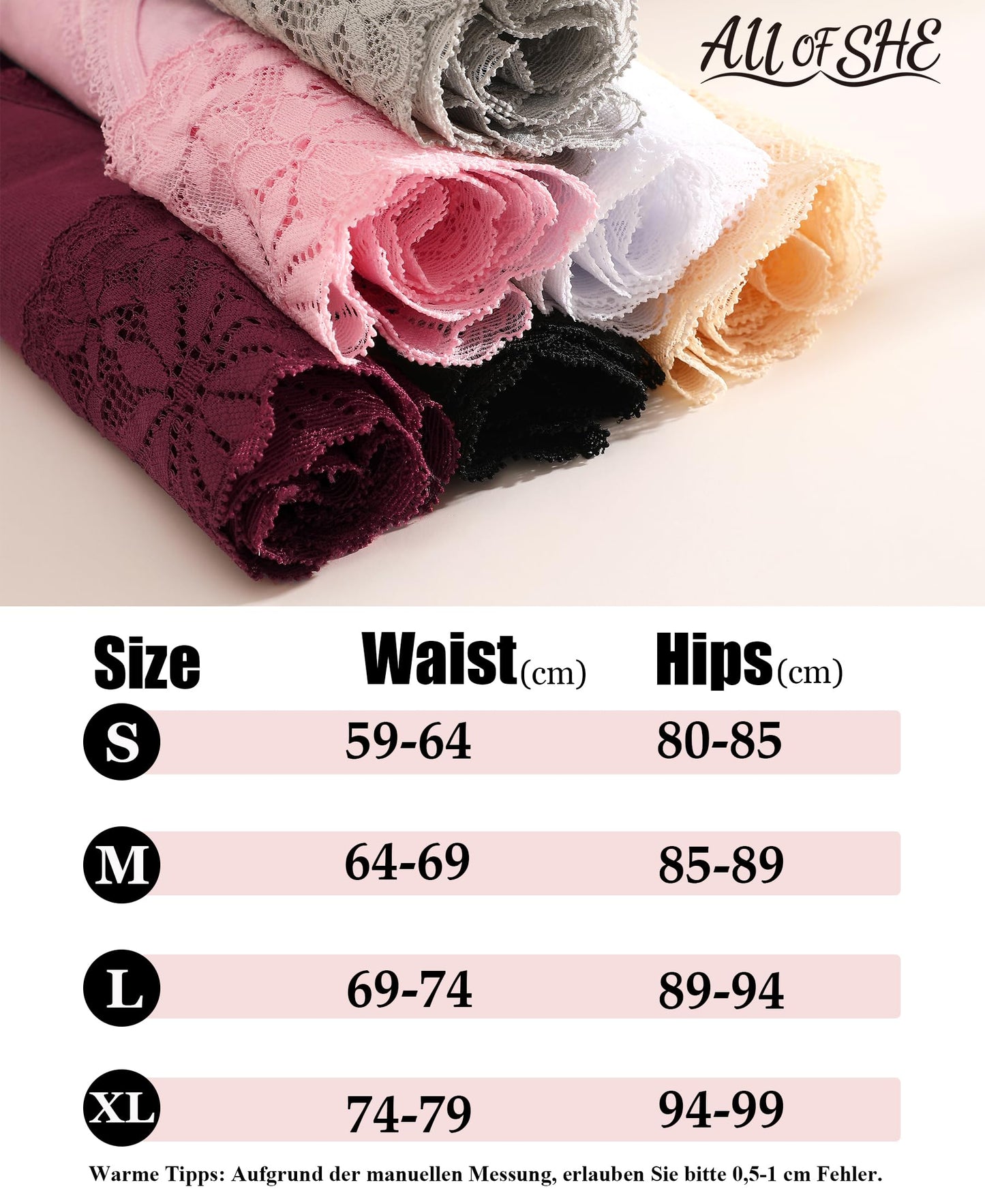 Women's Lace Cotton Hipster Panties Pack of 6 Soft Breathable Briefs - S–XL